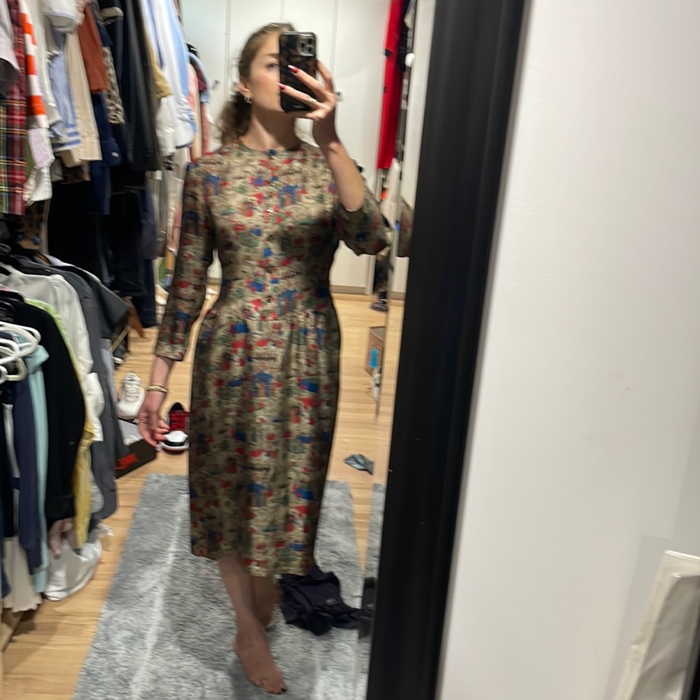 Vintage silk button front drop waist dress